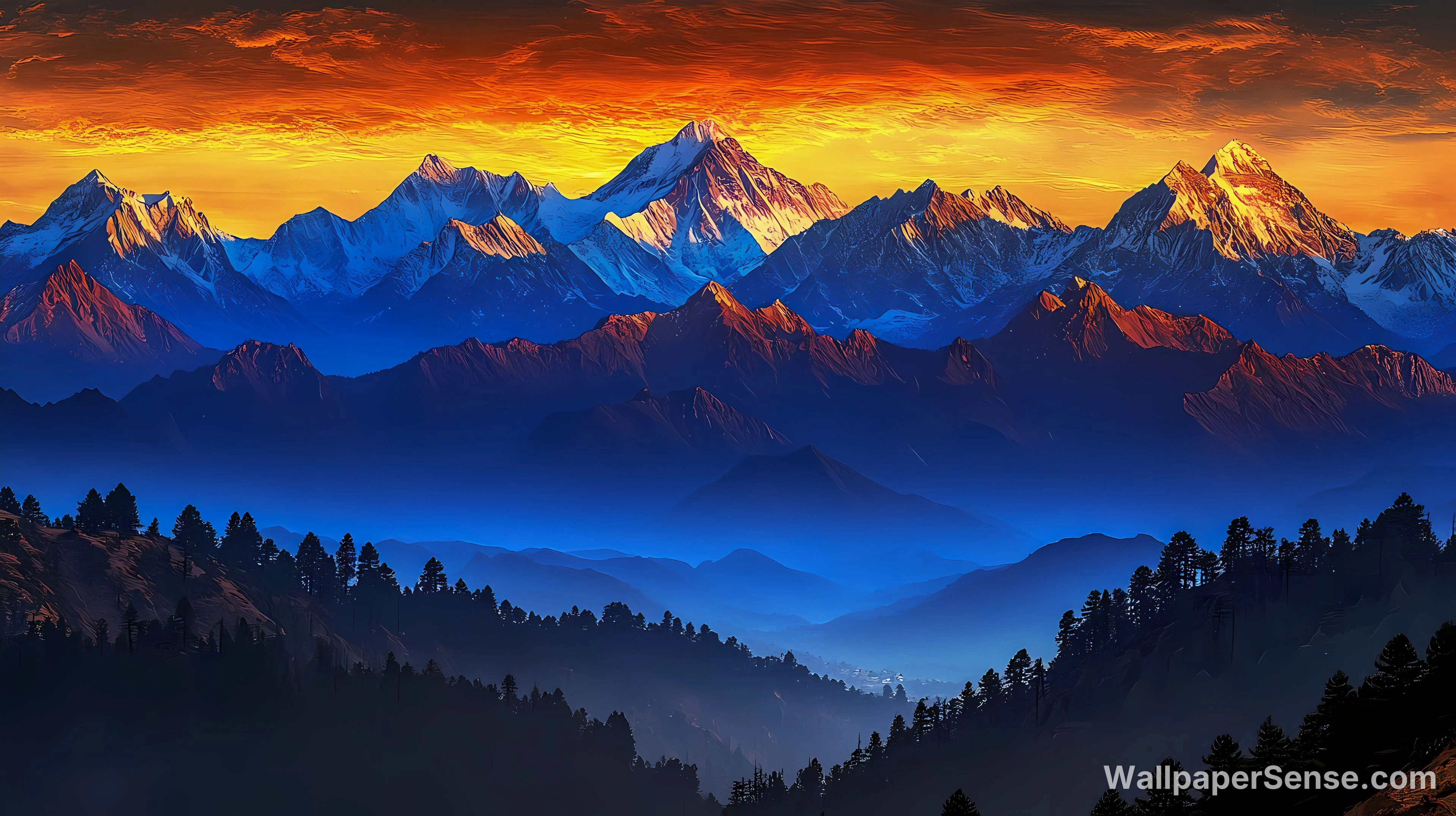Alpine Mountain Sunset 4K 8K Ultra HD Wallpaper Collection - Realistic Mountain Range Sunset 4K Desktop Wallpaper