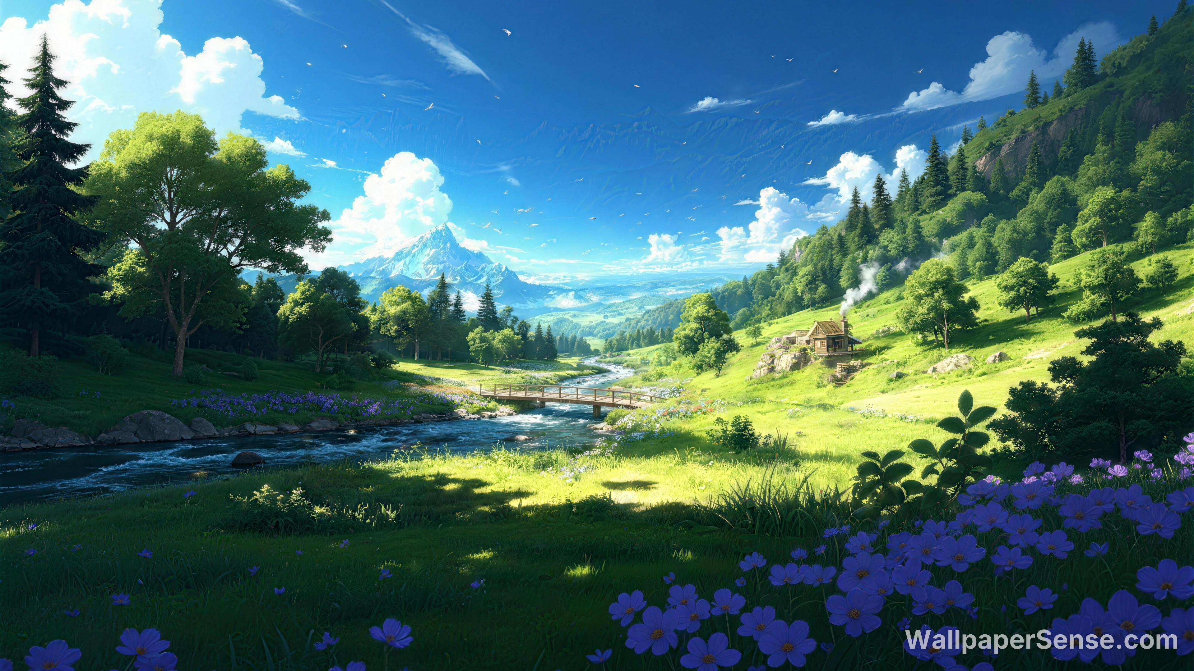 Anime Alpine Valley Stream 8K Ultra HD Desktop Wallpaper