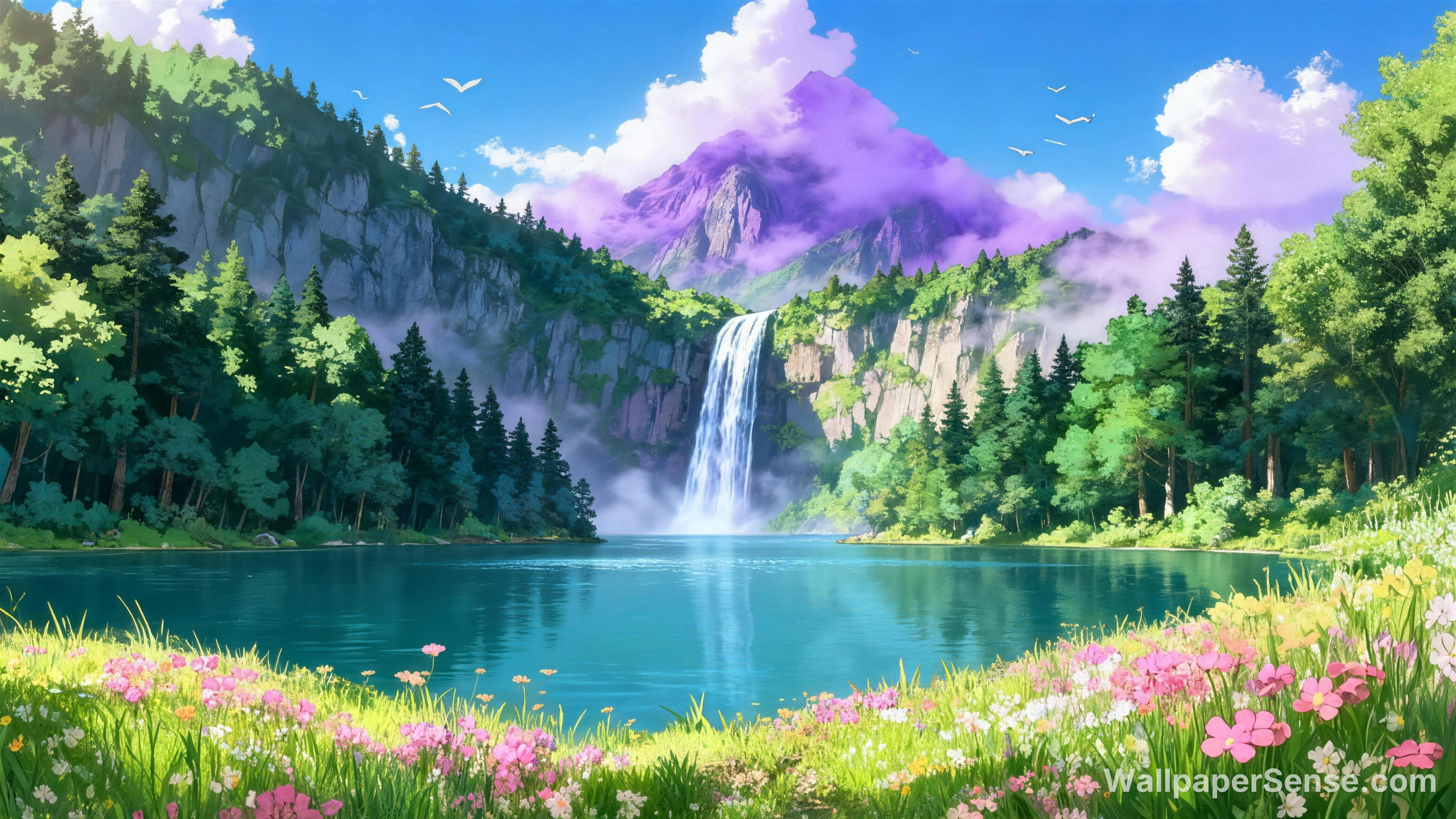 Japanese Landscape 8K Ultra HD Desktop Wallpaper Pack - Anime-Style Waterfall Valley 8K Desktop Wallpaper