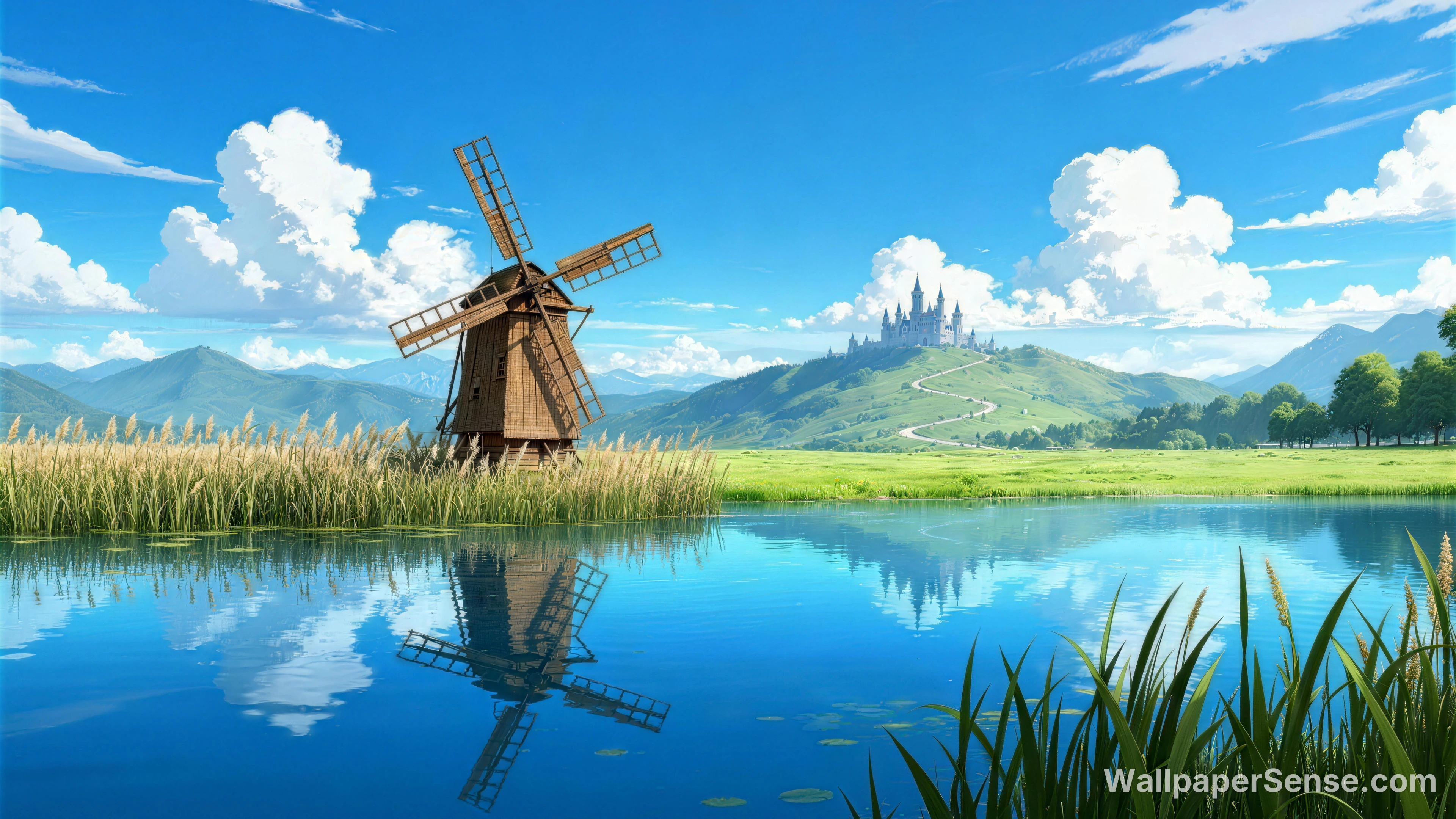 Oriental Landscape 8K Ultra HD Desktop Wallpaper Pack - Anime Style Windmill Lake 8K Ultra HD Desktop Wallpaper