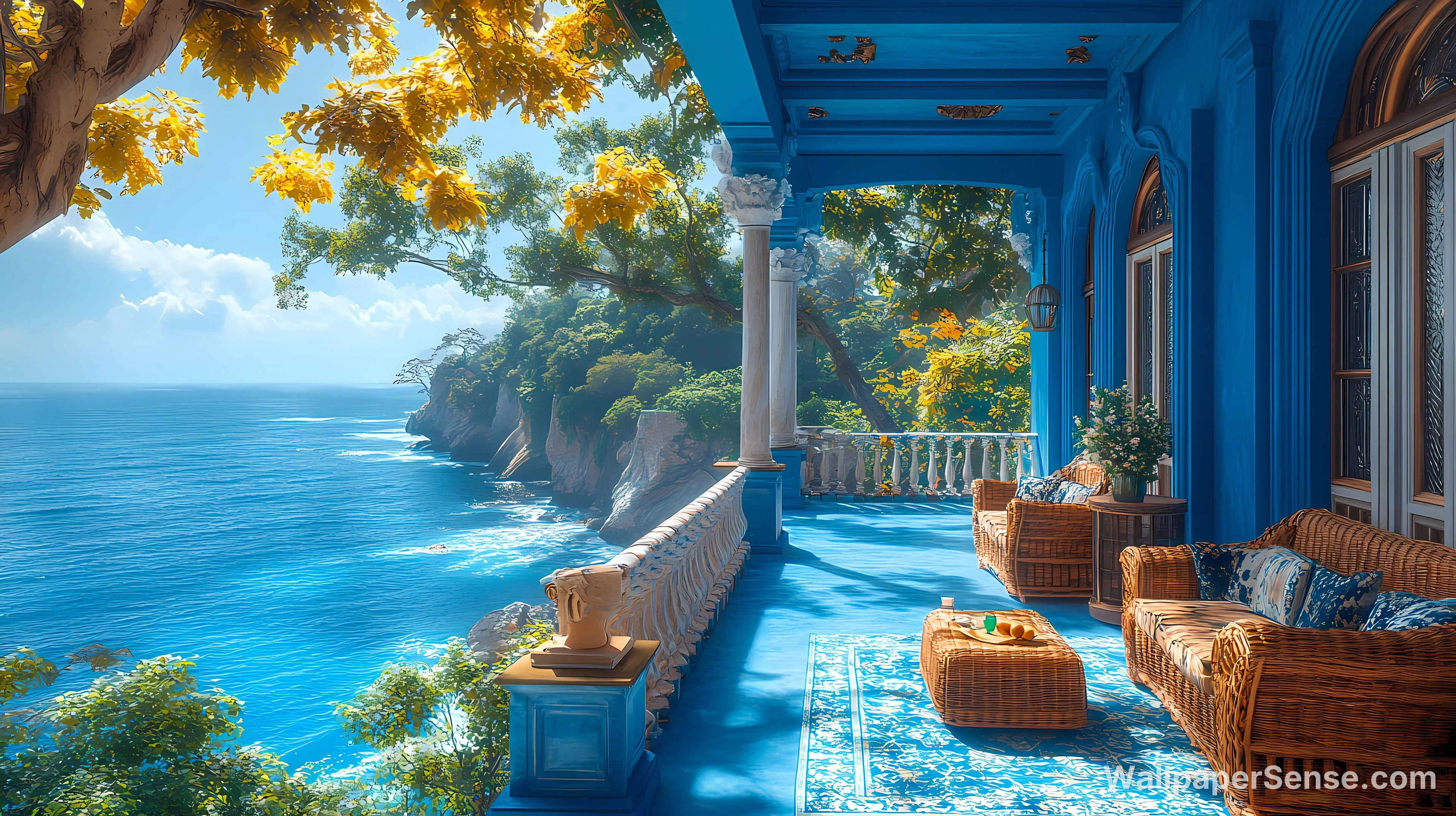 Mediterranean Coastal Villa 4K Desktop Wallpaper