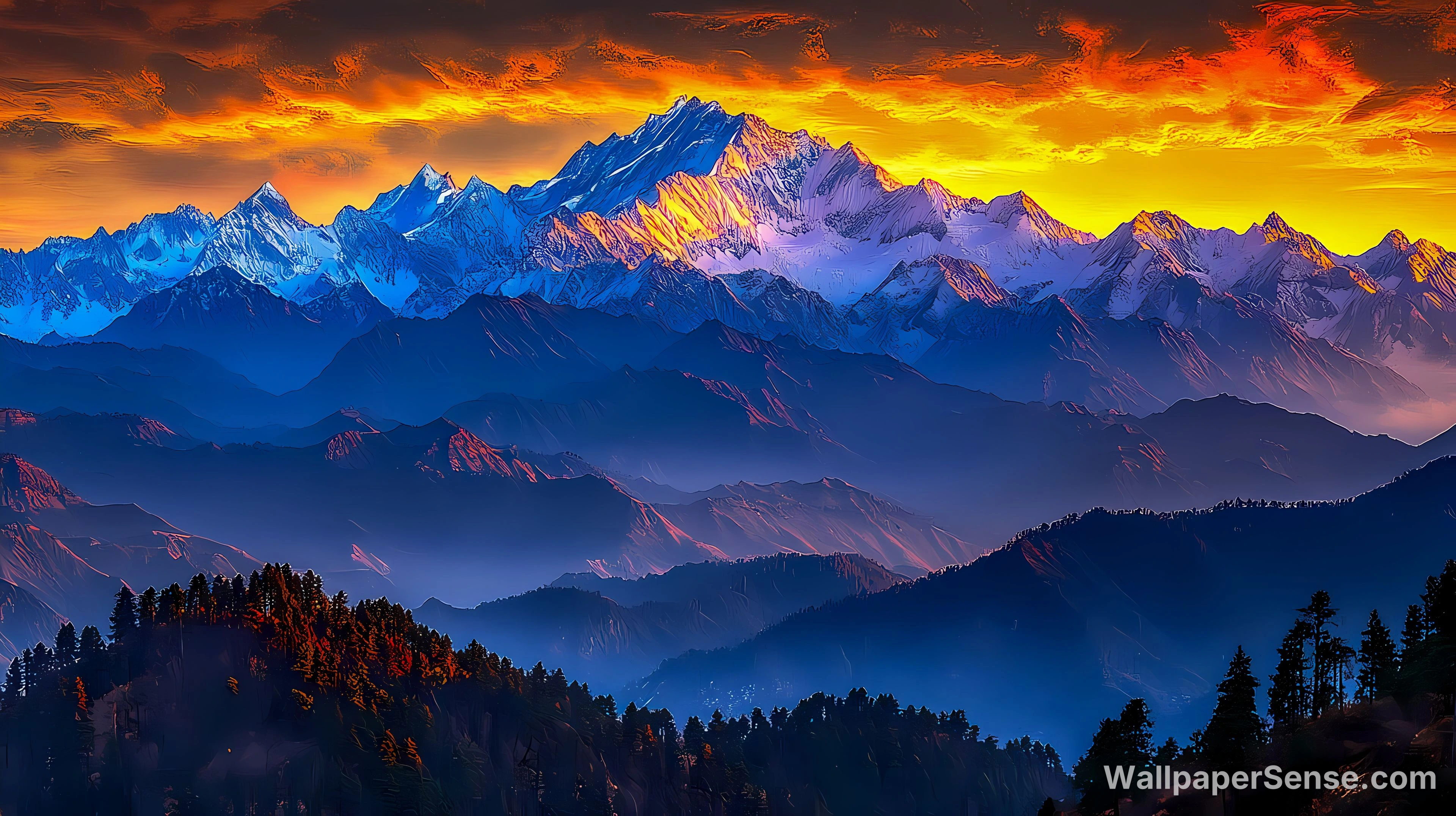 Alpine Mountain Range at Sunset 4K Desktop Wallpaper