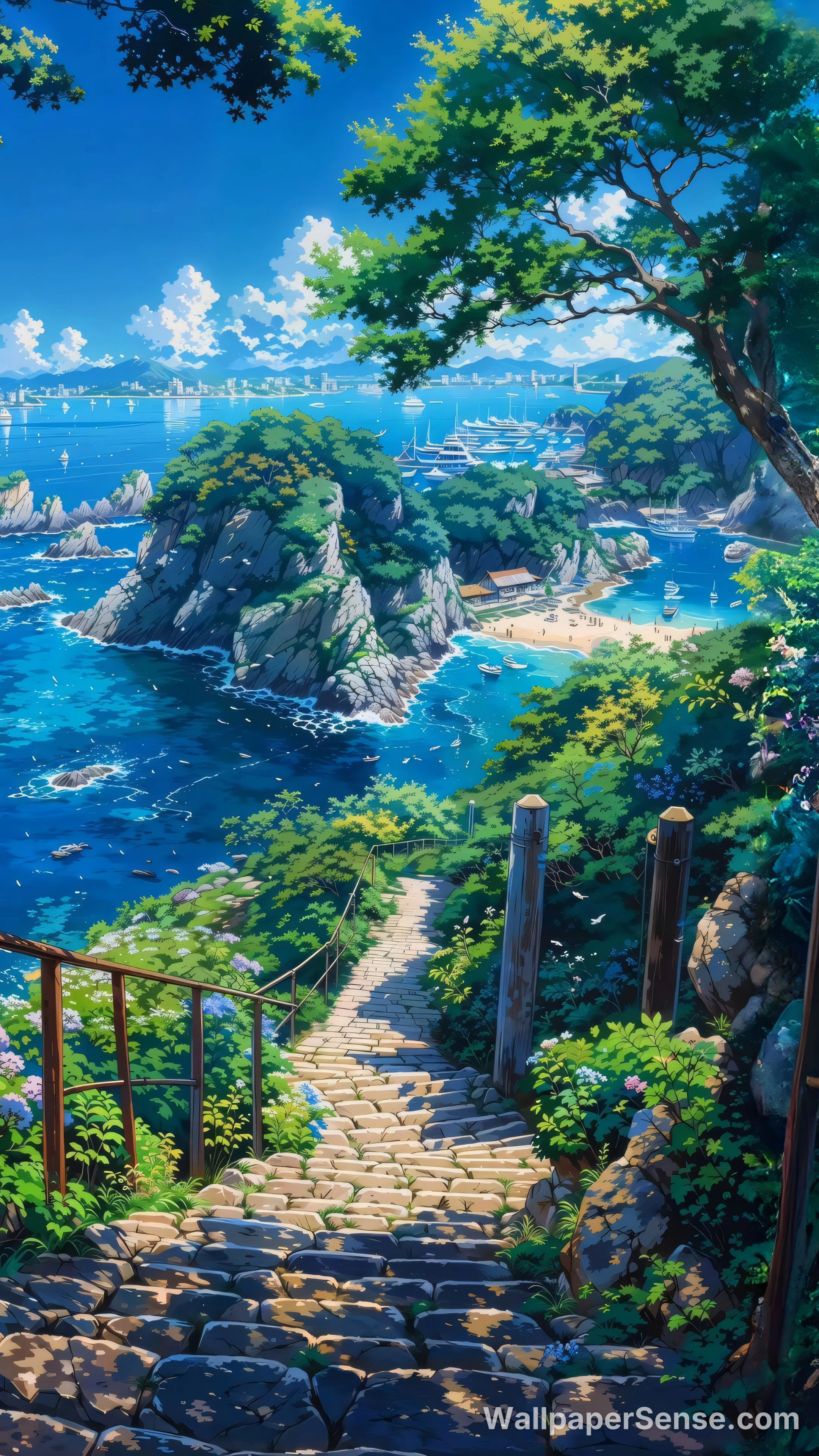 Japanese Coastal Path 8K Ultra HD Phone Wallpaper