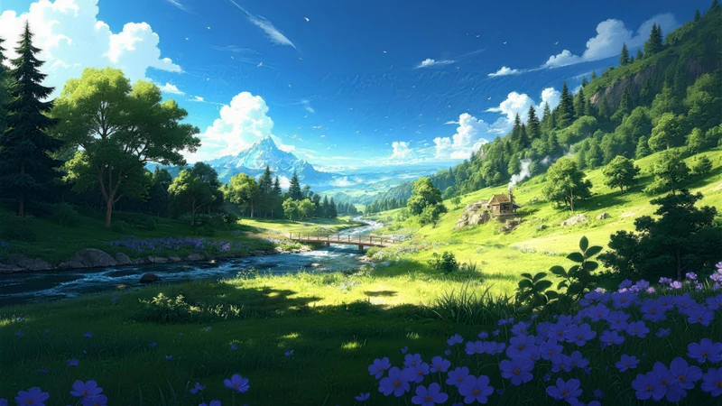 Anime Alpine Valley Stream 8K Ultra HD Desktop Wallpaper