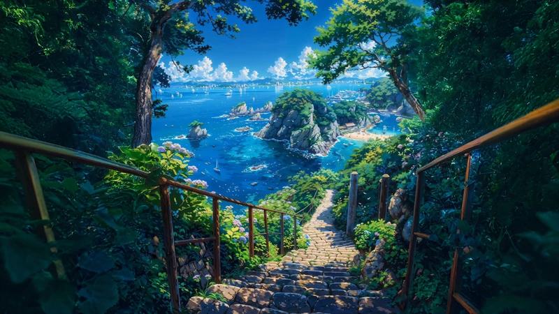 Japanese Coastal Stairs 8K Ultra HD Wallpaper Collection - Pack with 3 wallpapers for $0
