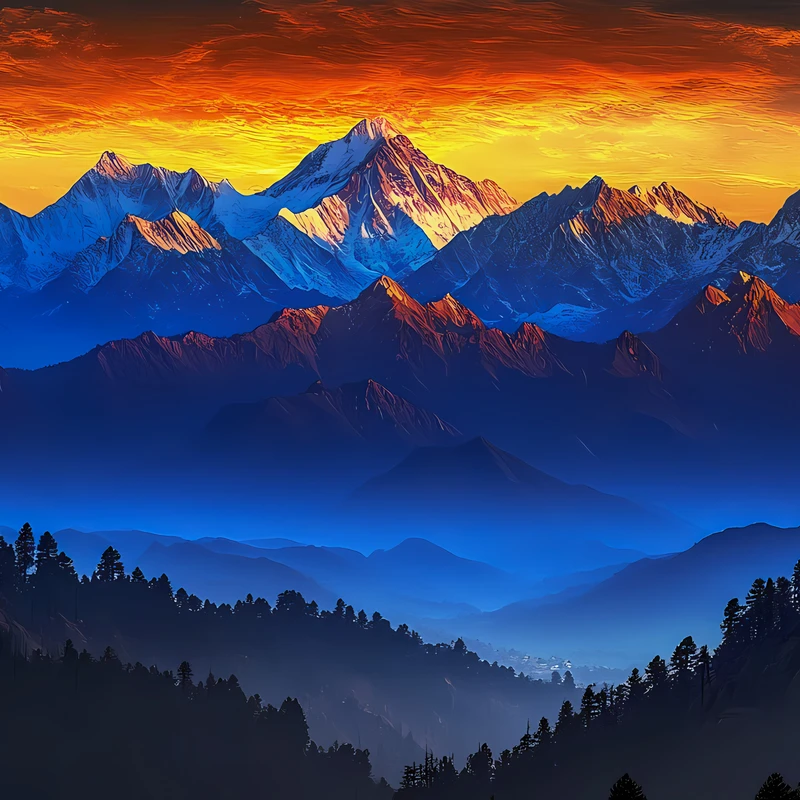 Realistic Mountain Range Sunset 4K Desktop Wallpaper