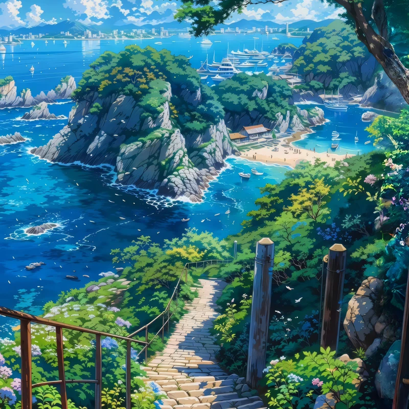 Japanese Coastal Path 8K Ultra HD Phone Wallpaper