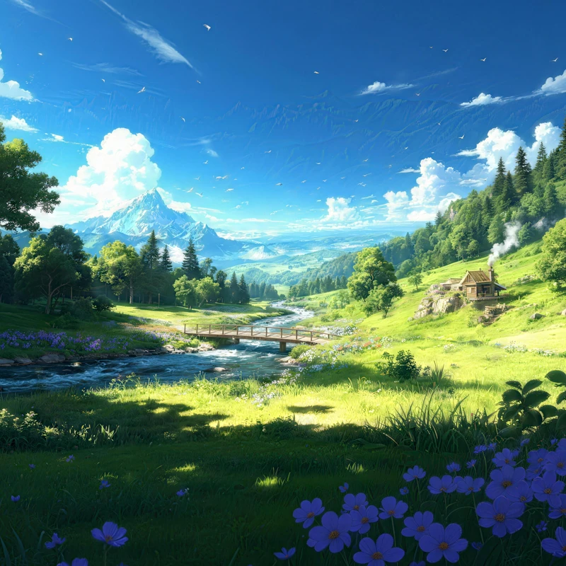 Anime Alpine Valley Stream 8K Ultra HD Desktop Wallpaper