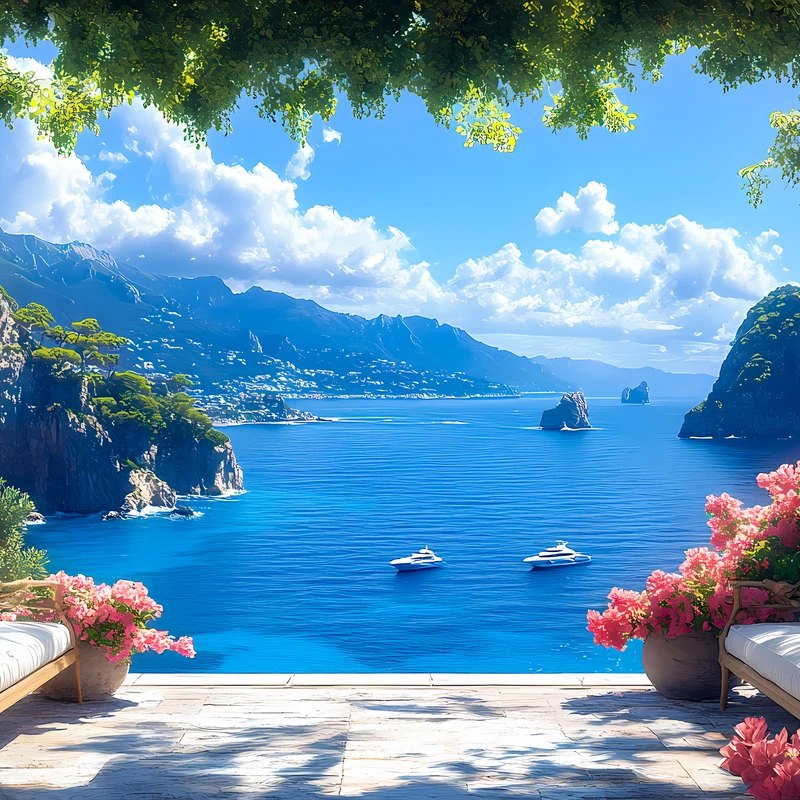 Mediterranean Coastal Villa 4K Desktop Wallpaper