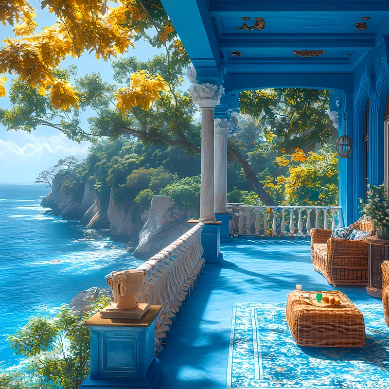 Mediterranean Coastal Villa 4K Desktop Wallpaper