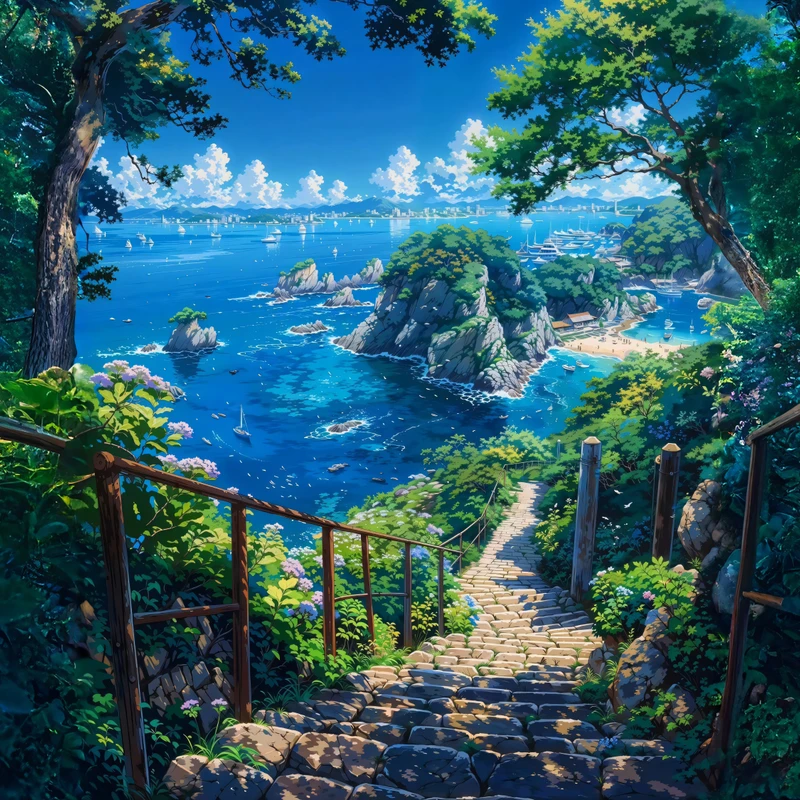 Japanese Coastal Stairs 8K Ultra HD Desktop Wallpaper
