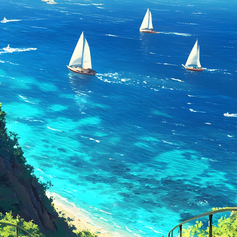 Studio Ghibli Style Seaside Stairs 8K Ultra HD Phone Wallpaper